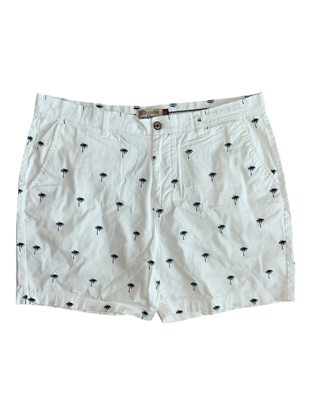 Men's White Palm-Print Flat Front Shorts by Hudson & Barrow Size 36